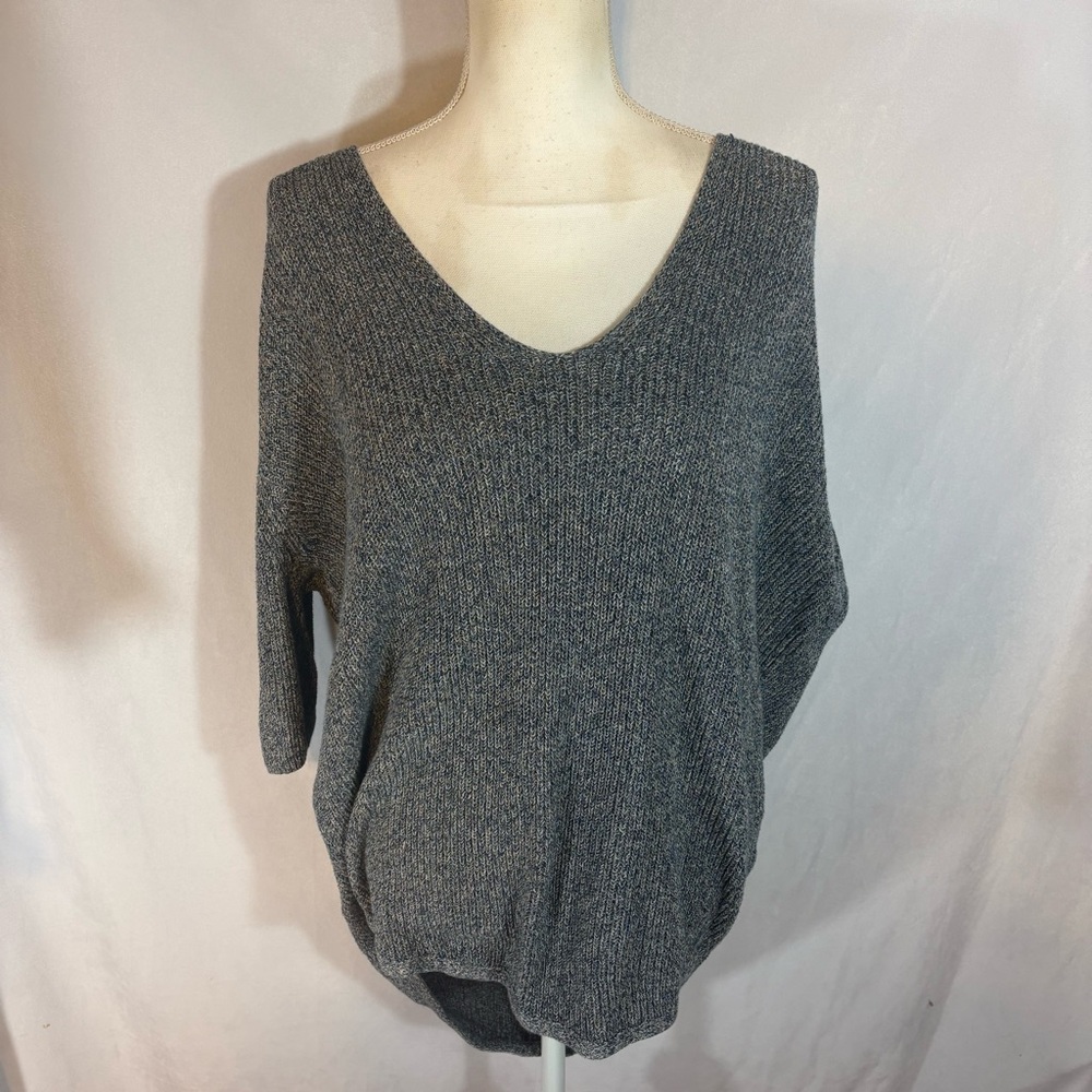 Express Gray Blue Heathered Oversized V-Neck Sweater Top